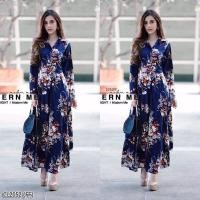 ราคา Maxidress เดรสยาวพิมพ์ลายดอกไม้ทั้งตัว ผ้าวูลพีชเนื้อดี เนื้อผ้าหนานิ่มกำลังดี (1919454467)