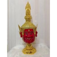 ราคา ท้าววิรุฬหก ขนาดครอบศรีษะ งานกระดาษ ใส่ตาแก้ว ปิดทองเค ประดับพลอย พร้อมฐานไม้อัดสีแดงฟรี หัวโขน เศียรเทพ เศียรครู (29403057428)