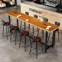ราคา เท้าเหล็กดัดโต๊ะบาร์ไม้เนื้อแข็งและเก้าอี้รวมโต๊ะยาวบาร์ชานมร้านบาร์เท้าสูง (43681639833)