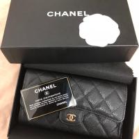 ราคา NEW!! CHANEL Tri Fold Wallet Black Caviar (1302363038)