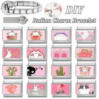 ราคา สร้อยข้อมือcharm สแตนเลสแบบRetro ฐานสีชมพูกระต่ายเชอร์รี่อิตาเลียน DIY (56950022850)