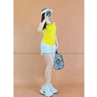 ราคา เสื้อกล้าม สิ่งทอลายทแยง สีเหลือง กางเกงขาสั้นตาข่าย สีขาว (46856128729)
