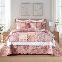 ราคา ชุดผ้านวมผ้าฝ้ายลายดอกไม้วินเทจ 3 ชิ้น Patchwork ผ้าห่มผ้าคลุมเตียง Queen Coverlet ผ้าคลุมเตียงผ้านวม (27193603472)