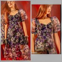 ราคา Jaspal : S เดรสผ้าแก้ว เดรสพิมพ์ลายดอกไม้ เดรสอลัง สีม่วง (19896584218)
