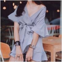 ราคา เดรสคอวีแขนสั้น เดรสสั้น (4740796786)