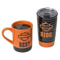 ราคา New Arrival ชุดแก้ว Harley-Davidson® Ride & Rest Travel / Coffee Ceramic Mug Set, Black & Orange HDL-18611 (42430706501)