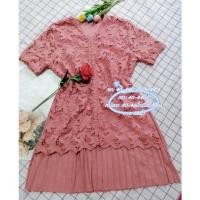 ราคา ชุดเดรสสาวอวบ เดรสผ้ายืดแต่งลูกไม้สีชมพูกะปิ ส่งต่อเสื้อผ้าสาวอวบมือสอง (20956610604)