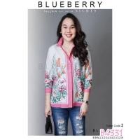 ราคา (อก44) B4331 BLUEBERRY NIGHTS เสื้อเชิ้ตแขนยาว ผ้าโพลีเอสเตอร์ผสมชีฟองพิมพ์ลายทั้งตัว (45853841229)