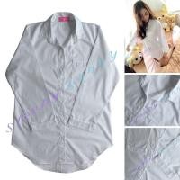 ราคา ชุดนอนเดรสเชิ้ต ลายริ้วสีขาว-เทาอ่อน ผ้า cotton 100% Size S,M งานตัดเอง การันตีคุณภาพ (5335707600)