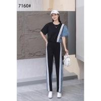 ราคา เซทยีนส์ เสื้อแขนสั้น+กางเกงขายาว แต่งแถบขาว ผ้ายืดสีดำต่อผ้ายีนส์ สไตล์รุ่นใหม่ 7160 (28324733953)