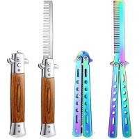 ราคา Chengu 2 ชิ้นลายไม้ Switchblade ใบมีดแปรงหวีผมอัตโนมัติ Push ปุ่มแปรงและพับผีเสื้อสแตนเลสการฝึกอบรมหวีกลางแจ้ง (เรืองแสง) (55461473358)