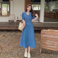 ราคา กระโปรงยีนสาวอวบ(L-4XL)เดรสยีนส์สาวอวบ (15476594952)