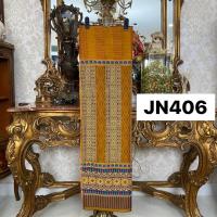 ราคา JN406 ผ้าฝ้าย ทอลาย มัดหมี่ขิต ต่อจก สีเหลืองทอง ขนาด 2 หลา (42829367062)