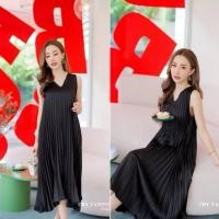 ราคา เดรสผ้าซาร่าคอวีอัดพลีท ใส่คลุมท้องได้ Used (29841432176)