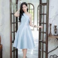 ราคา ชุดใส่ออกงานผ้าไหมอิตาลีสีฟ้า เดรสสีฟ้าออกงาน (413349233)