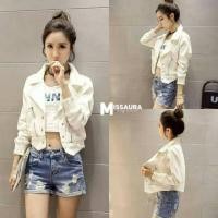 ราคา เสื้อแจ็คเก็ตยีนส์สีขาว เสื้อคลุมยีนส์สีขาว (7225892706)