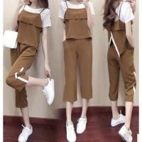 ราคา ชุดเซท set 3 ชิ้น มีเสื้อซับให้ ตามภาพ สายเดี่ยว น้ำตาล ดำ กางเกง มีกระเป๋า เองยางยืด ใส่สบาย คล่องตัว ชุดเอี๊ยม จั้มสูท (3159478481)