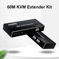 ราคา 60M HDMI KVM Extender Over Cat5e Cat6 สาย HDMI Ethernet Extender เครื่องส่งสัญญาณวิดีโอตัวรับสัญญาณ Converter สนับสนุนคีย์บอร์ดเมาส์ (44231941969)