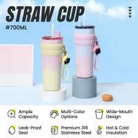 ราคา [พร้อมสต็อกจัดส่งที่รวดเร็ว] ไล่โทนสีแนวตั้งรูปแบบเซรามิกซับฟางกระติกน้ําร้อนถ้วยที่มีเชือกเส้นเล็กน่ารักต่อต้านลวกซิลิโคนที่วางแก้วรถแบบพกพายาวนานเก็บเย็ (54212134302)