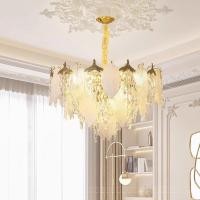 ราคา New French Crystal Chandelier Light Luxury Pendant Lamp Cream Style Modern Living Room Main Light Leaf Duplex Large Lamp (45104101586)