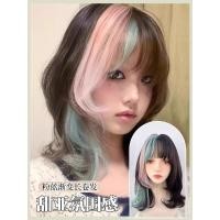 ราคา ฤดูร้อนสั้นร้อนสาววิกผมหญิงเต็มหมวกสีชมพูสีเขียวไฮไลท์ไล่โทนสีสีเมฆดัดม้วนสั้นขนาดกลางยาวกระดูกไหปลาร้าผม (50959816023)