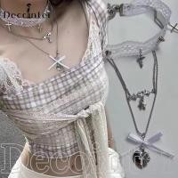 ราคา [สไตล์สวย] Retro Rivets Hearts Design Multi-layer Necklace - Y2K Lace Bow Gothic Cross Star Element Layered Necklace [Sweet Charm] (48859929901)
