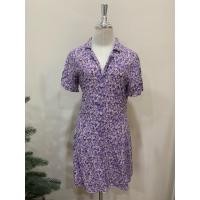 ราคา เดรสสีม่วง แขนสั้นลายดอกไม้ กระดุมหน้า ผ้านุ่มใส่สบาย Size M นำเข้าจากยุโรป (25482568274)