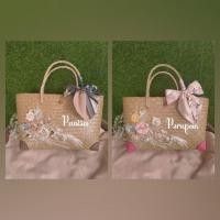 ราคา กระเป๋าสานติดดอกไม้พร้อมส่ง (15460144666)