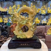 ราคา มังกร เลข8 เลขแปด มังกรมงคล มังกรทอง เรซิ่นพ่นทรายทอง ฐานแก้ว สูง 11.5/ 14 นิ้ว (25006714455)
