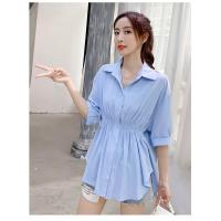 ราคา STYLE เสื้อเชิ้ตผู้หญิงเอวจั๊ม คอปกแขนสามส่วน สีพาสเทล แมทช์ง่าย แฟชั่นแนวเกาหลี “w397” (29959216460)
