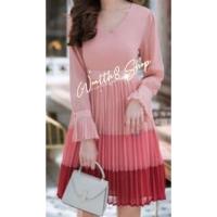 ราคา ขุดเดรสไล่สี กระโปรงอัดพลีท คอวี สีโทนชมพูแดง กระโปรงอัดพลีท คอวี น่ารักคุณหนูมาก (23344529579)