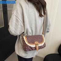 ราคา SOLARFLUX Ladies Flap Crossbody Bag, Polka Dots Sweet Lace Elegant Portable Handbag, Casual French Compact Contrast Vintage Canvas Sling Bag Date Night (55410422410)
