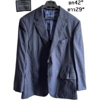 ราคา Suit เสื้อสูทลายทาง สีน้ำเงินเข้มสั่งตัดจาก The Savile Row Company ทำจากผ้าขนสัตว์แท้ Size F มือสอง ขายตามสภาพ (50755916452)