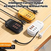 ราคา ICRAFT USB Power Charger, 6 USB a พร้อมสาย Type C ที่ชาร์จโทรศัพท์ USB Adaptor, อะแดปเตอร์ปลั๊ก EU/US/UK Multi-port Fast Charger Power Strip Charger (55158886034)