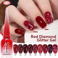 ราคา สีAS รหัสARX สีเจลกลิตเตอร์ โทนสีแดง Red Diamond สีเจลทาเล็บ ยาทาเล็บเจล ASฝาแหลม ขนาด 15ml. (55455755697)