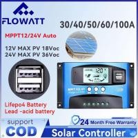 ราคา Flowatt Solar Controller 30A 40A 50A 60A 100A MPPT Solar Charge Controller จอแสดงผล LCD Dual USB Auto 12V 24V แผงเซลล์แสงอาทิตย์ Charger Regulator (48157767782)