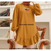 ราคา BLOUSE MUSLIMAH LABUH ผู้หญิง BLOUSES SOLID O-NECK RUFFLE BLOUSE CASUAL FULL SLEEVE TOPS Baju Wanita Kualiti Tinggi Cey Cr (48161743104)