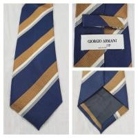 ราคา GIORGIO ARMANI 100% Silk Necktie Made in Italy Color: Navy Gold Stripes (54809946224)
