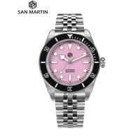 ราคา San Martin 40mm DIVER Watch หน้าปัดสีชมพูสแตนเลส NH35นาฬิกากลไกอัตโนมัติสำหรับผู้ชาย Sapphire กันน้ (26768750514)