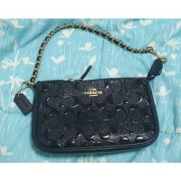 ราคา Coach คล้องมือ wristlet หนังแก้วสีดำ ลายนูน (2137437309)