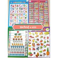 ราคา โปสเตอร์พลาสติก แผ่นเรียนรู้ แบบหัดอ่าน พิมพ์นูน ก-ฮ /ABC/123/ผลไม้ (1352263326)