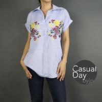 ราคา เสื้อเชิ้ตคอวีลายทางผ้าคอดตอนใส่สบายไม่ร้อนตกแต่งด้วยงานปักษ์ดอกไม้ที่หน้าอกทรงสวยสาวอวบก็ใส่ได้ราคาพิเศษตัวละ100บาท (4732735139)
