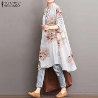 ราคา ❤ Esolo ZANZEA Muslimah Womens Muslim Summer Floral Printed Long Sleeve Blouse Shirt High Low A L (26103138547)