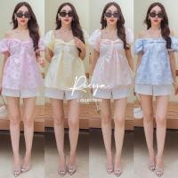 ราคา เสื้อเปิดไหล่แขนตุ๊กตาลายผ้าดอกกุหลาบ (41614426114)