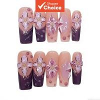 ราคา เล็บปลอมดอกไม้ | เล็บปลอมยาวสีชมพูไล่สีบานเย็น | เล็บปลอมเจลแฮนด์เมด (24898261815)