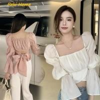 ราคา เสื้อครอปคอเหลี่ยมไขว้ผูกโบว์หลังมี3สี เสื้อครอปน่ารักๆแขนสม็อคแขนพองการ์ตูนน่ารักๆ ครอปเกาหลีครอปผู้หญิง (13796005768)