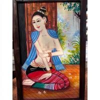 ราคา ภาพวาด กรอบรูปไม้สัก วินเทจ ภาพเพ้นท์ 48x73cm หนา 1cm สไตล์ล้านนา แขวนผนัง ตกแต่งบ้าน (25560462117)