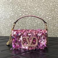 ราคา Valentino Garavani Mini loco 3D ปักกระเป๋าถือ Swarovski คริสตัลตกแต่งโลโก้ลายเซ็นหัวเข็มขัดแม่เหล็กกระเป๋าสะพายกระเป๋าสะพายข้างกระเป๋าถือกระเป๋าจัดเลี้ยง 5038 (56163905040)