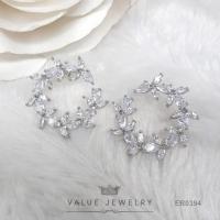 ราคา ต่างหูแป้น ฝังคริสตัลแท้ ลายดอกไม้ ทรงใบมะกอก นำโชค ขนาดใหญ่ ก้านเงิน ตุ้มหู เครื่องประดับ ER0394 ValueJewelry (22043742379)