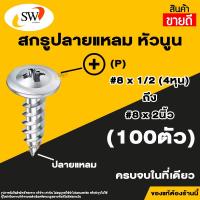 ราคา ส่งไว SW สกรู น๊อต สกรูปลายแหลมหัวนูน (100ตัว) หัวP หัวเวเฟอร์ เจาะไม้ ปลายแหลมคม เบอร์#8 (20115393455)